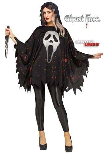 Womens Ghost Face Glitter Costume Poncho