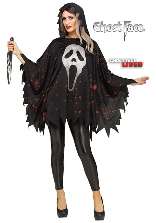 Womens Ghost Face Glitter Costume Poncho