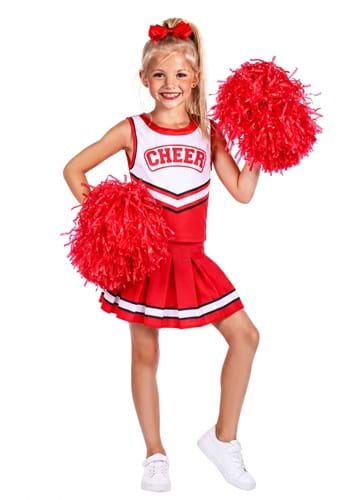 Girls Red White Cheerleader Uniform Costume