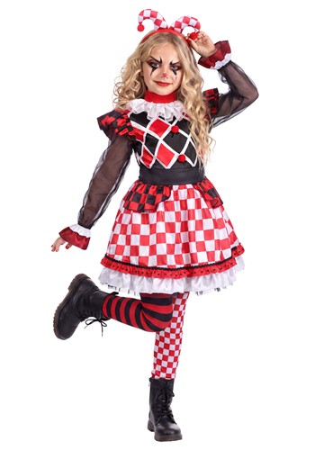 Girls Red Wicked Jester Costume 1