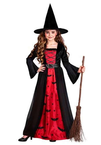Girls Batty Red Witch Dress Costume