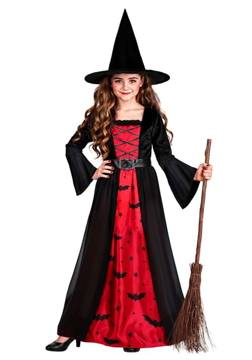 Girls Batty Red Witch Dress Costume
