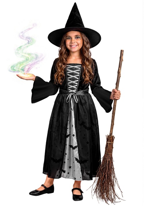Girls Batty Grey Witch Dress Costume