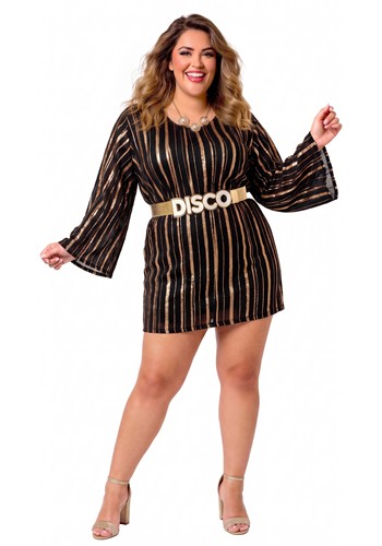 Plus Size Golden Disco Queen Dress Costume for Women New