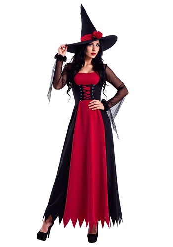 Womens Black and Red Witch Dress Costume