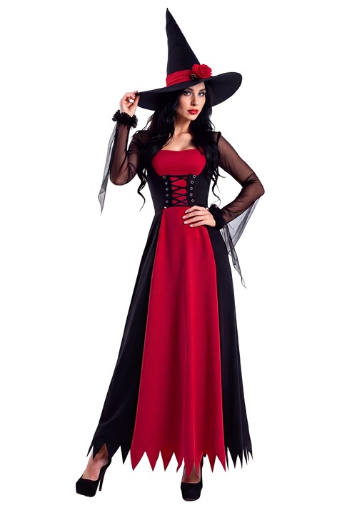 Womens Black and Red Witch Dress Costume