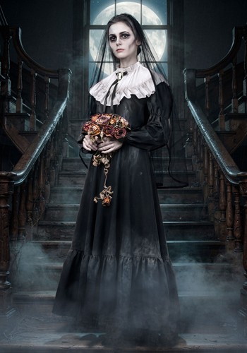 Womens Victorian Ghost Bride Dress Costume