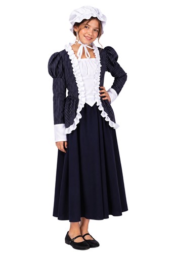 Girls Colonial Pinstriped Peasant Costume Dress New