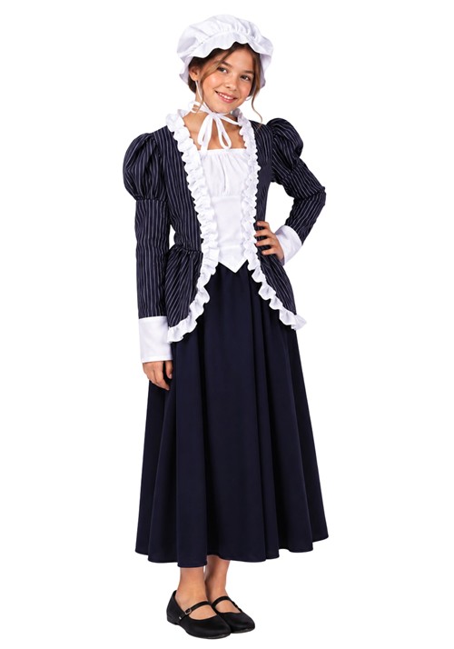 Girls Colonial Pinstriped Peasant Costume Dress New