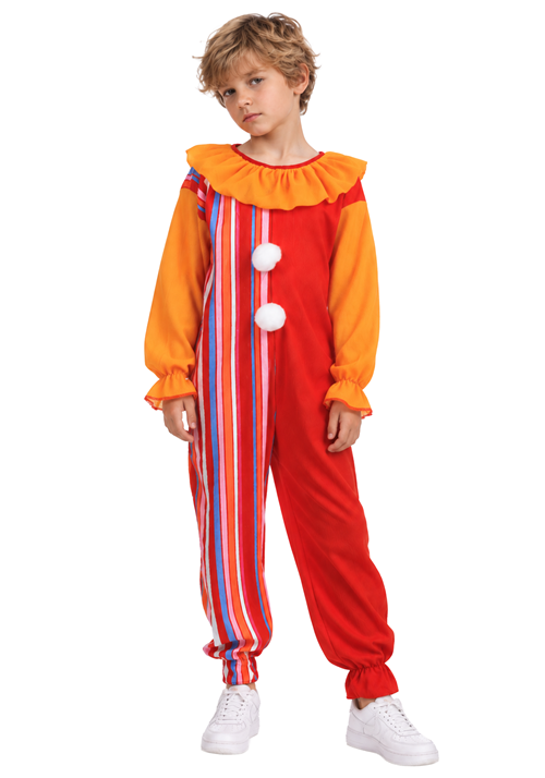 Kids Striped Orange Red Clown Costume