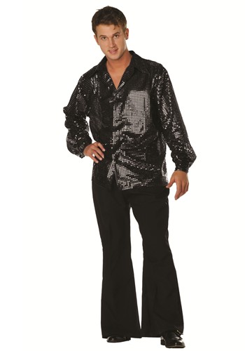 Plus Size 70s Disco Black Inferno Sequin Costume Shirt