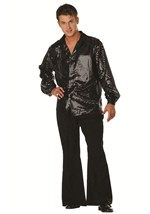Plus Size 70s Disco Black Inferno Sequin Costume Shirt