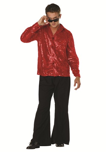 Plus 70s Disco Red Inferno Sequin Costume Shirt