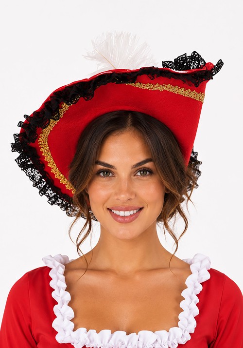 Adult Red Velvet Pirate Musketeer Hat Accessory