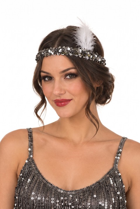 Flapper Sequin Silver Headband Accessory