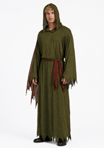 Mens Hooded Spooky Olive Robe Costume Alt 1