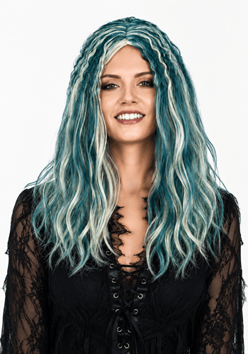 Womens Grey Green Gothic Costume Wig