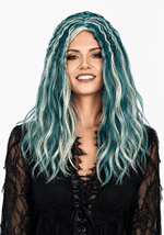 Womens Grey Green Gothic Costume Wig