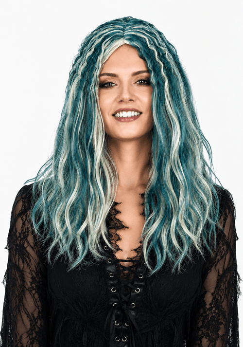 Womens Grey Green Gothic Costume Wig