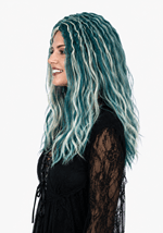 Womens Grey Green Gothic Costume Wig Alt 1