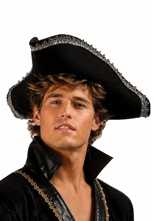 Adult Black Velvet Pirate Tricorn Costume Hat