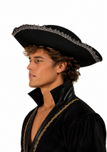 Adult Black Velvet Pirate Tricorn Costume Hat Alt 1