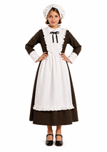 Child Colonial Peasant Girl Olive-Colored Costume Dress