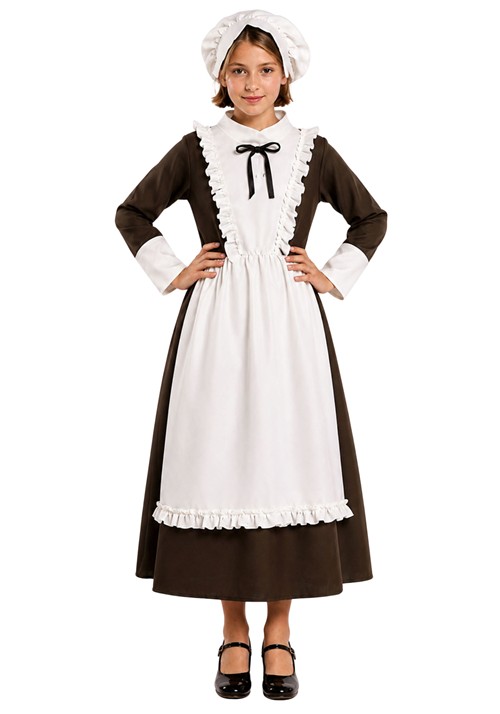 Kids Colonial Peasant Girl Olive Colored Costume Dress UPD