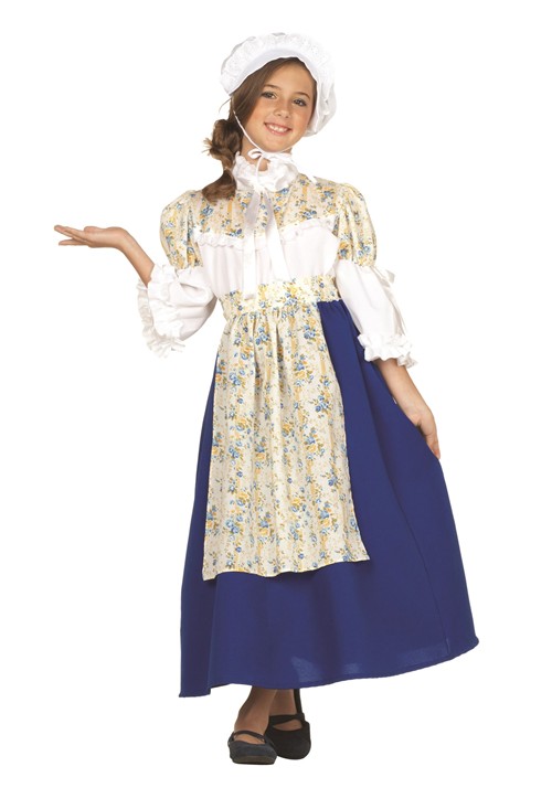 Child Colonial Cottage Girl Blue Costume Dress