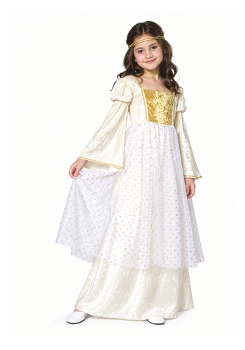 Girl's Golden Queen Fairy Costume White Dress upd