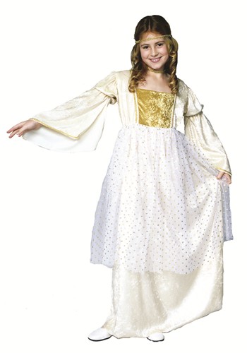 Girls Golden Queen Fairy Costume White Dress
