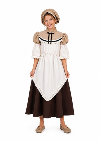 Kids Colonial Peasant Girl Brown Costume Dress