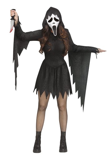 Womens Ghost Face Black Glitter Costume