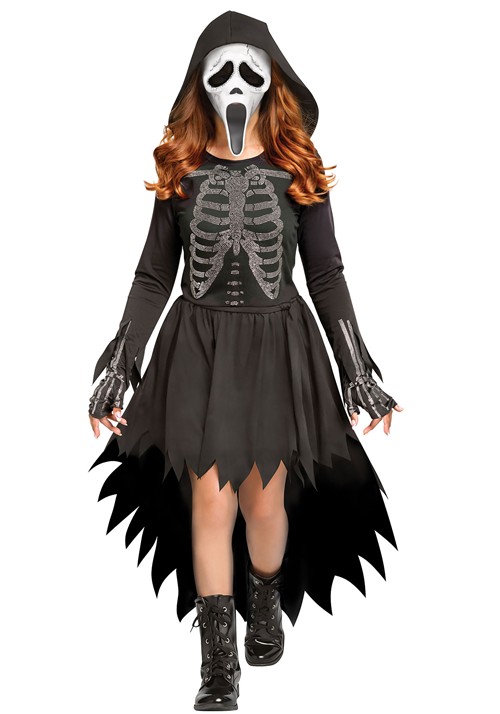 Girls Skele Stone Ghost Face Dress Costume