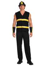 Mens Fire Fighter Black Uniform Costume