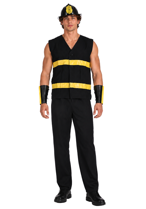 Mens Fire Fighter Black Uniform Costume