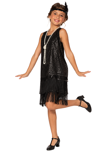 Girls Black Sequin Flapper Costume Dress