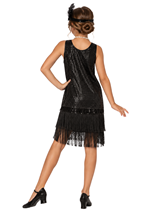 Girls Black Sequin Flapper Costume Dress Alt 1