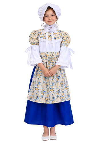 Child Floral Colonial Girl Blue Costume Dress
