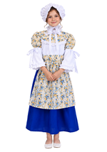 Child Floral Colonial Girl Blue Costume Dress