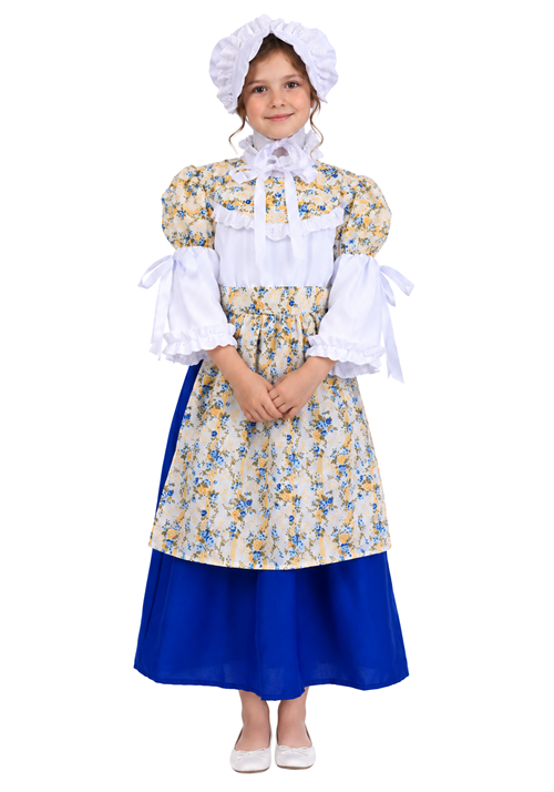 Child Floral Colonial Girl Blue Costume Dress