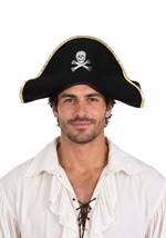 Adult Pirate Black Felt Costume Hat with Gold Trim