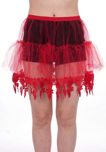 Red Womens Petticoat with Tear Drop Lace Accessory