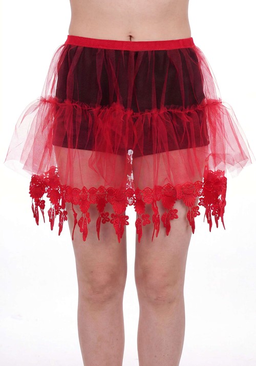 Red Womens Petticoat with Tear Drop Lace Accessory