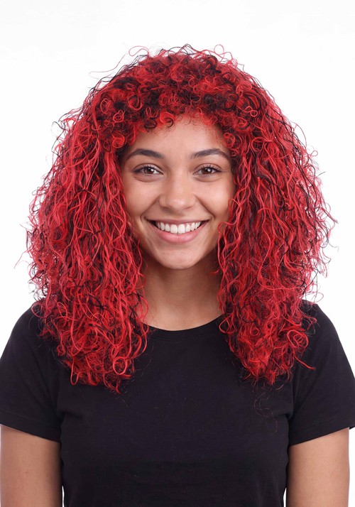 Adult Red Black Fancy Curly Costume Wig