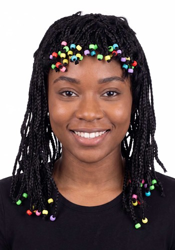 Adult Black Braided Costume Wig with Beads