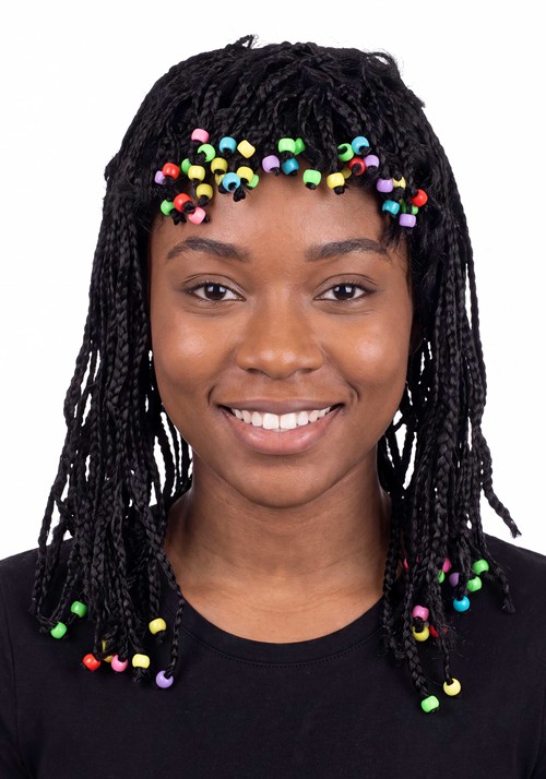 Adult Black Braided Costume Wig with Beads