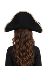 Black Felt Pirate Hat with Gold Trim for Kids Alt 1