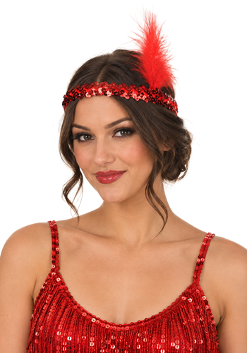 Womens Flapper Sequined Red Headband Accessory