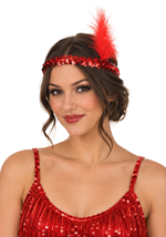 Womens Flapper Sequined Red Headband Accessory